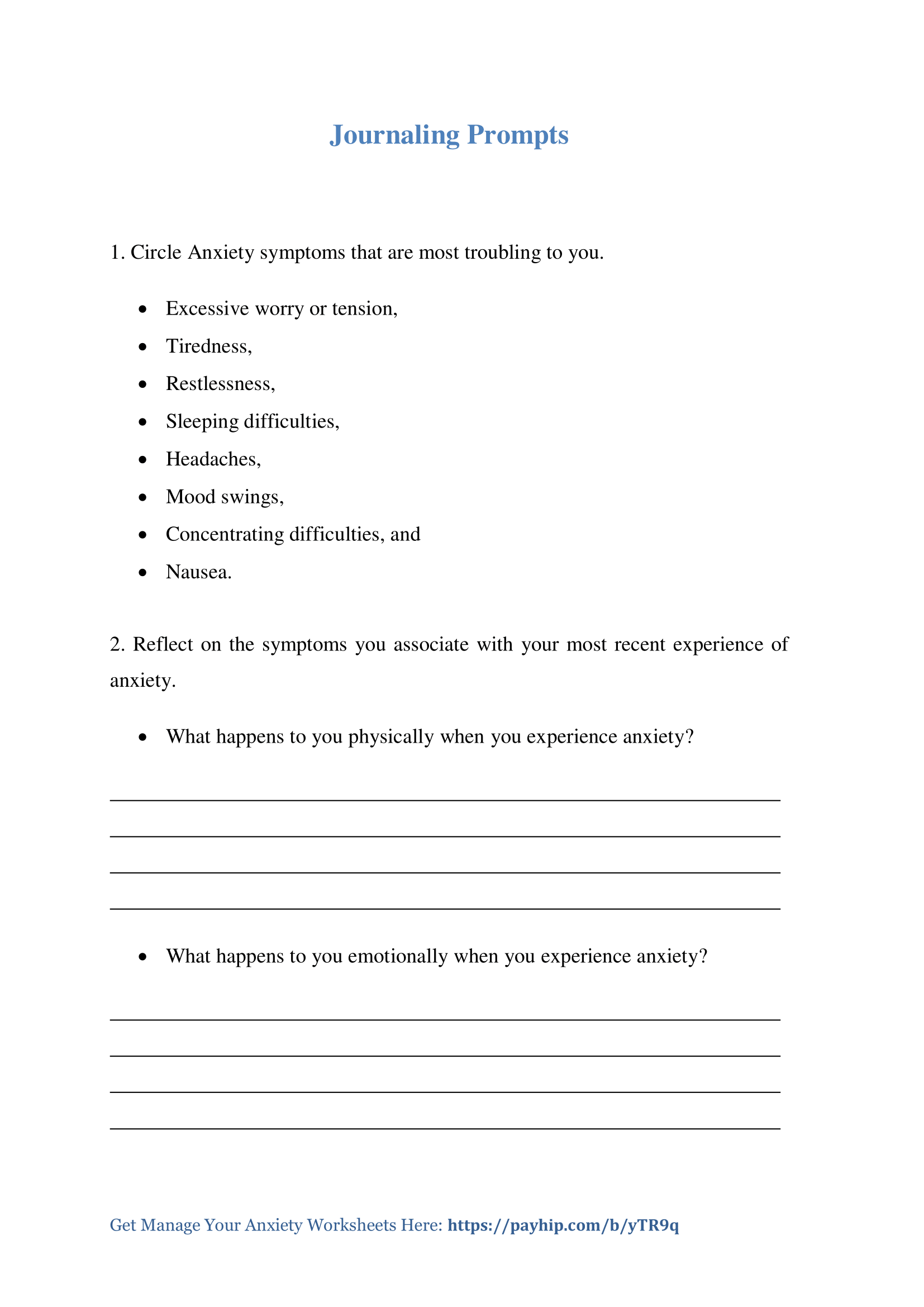 Anxiety Worksheets 1