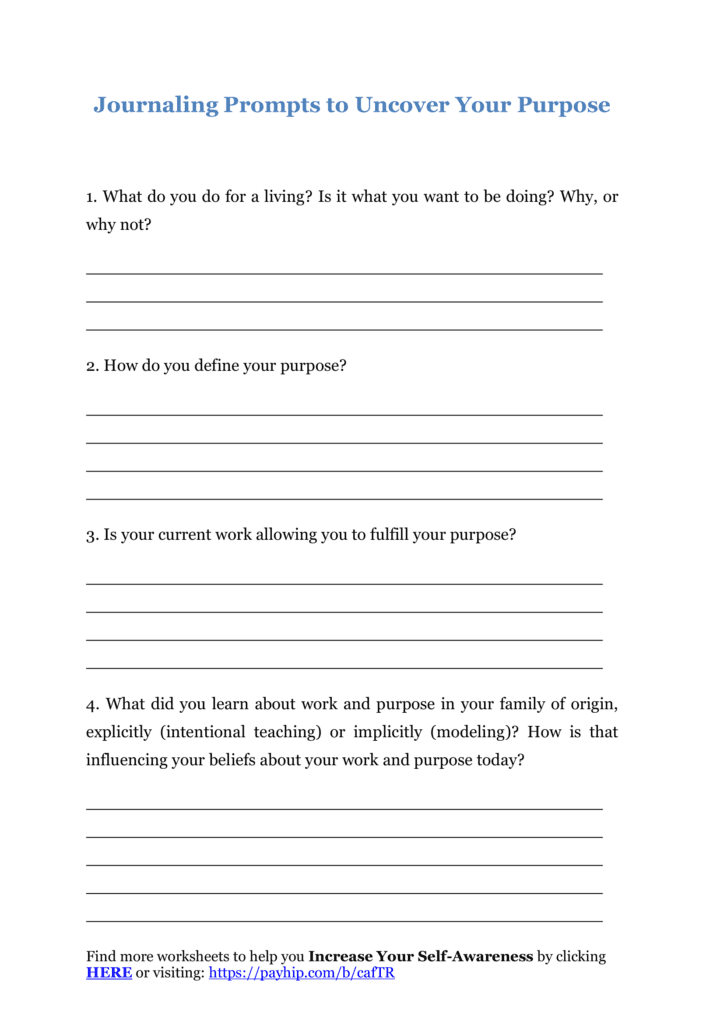 Finding My Purpose Worksheet 