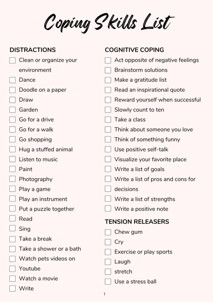 Free Printable Coping Skills Worksheets For Youth